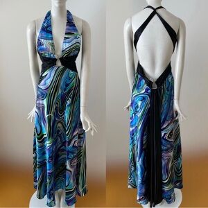 Morgan & Co. Y2K Blue Long Formal Maxi Dress Rhinestone Snake Gown sz 5 / 6